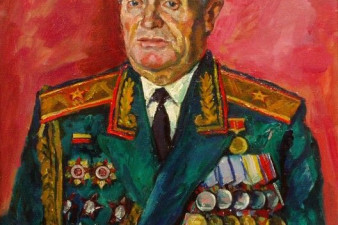 Алексей Николаевич Преснухин – генерал-майор в отставке, участник обороны Москвы и Сталинграда, участник парада Победы в 1945г. 1995. Холст, масло. 80х70. ВОКГ